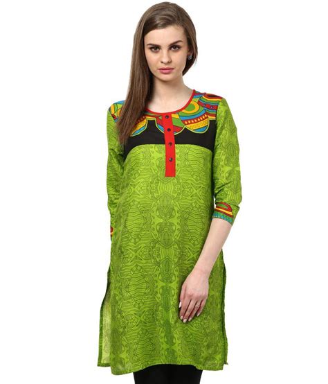 Indi Dori Printed Kurti With Lace - Buy Indi Dori Printed Kurti With Lace Online at Best Prices ...