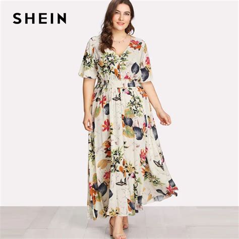 SHEIN Floral Plus Size White Dress Women Maxi Long Dresses Large Sizes ...