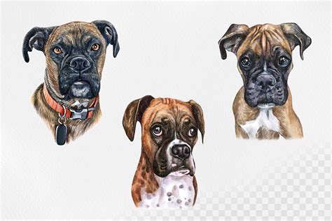 Boxer dog. Watercolor dogs illustrations. Cute 6 dogs. (428307 ...