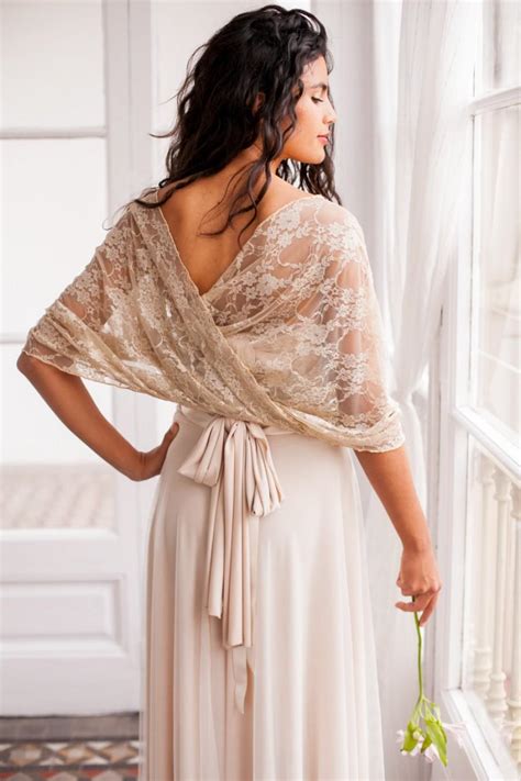 Bridal Cover Up, Wedding Lace Shawl, Wedding Gold Lace Shrug, Champagne Lace Coverup, Shawl ...