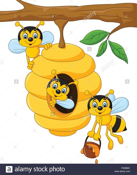 Cartoon branch of a tree with a beehive and a bee Stock Vector Image & Art - Alamy