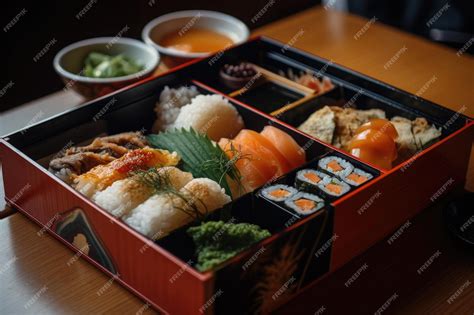 Premium AI Image | A Complete Meal in a Traditional Japanese Bento Box