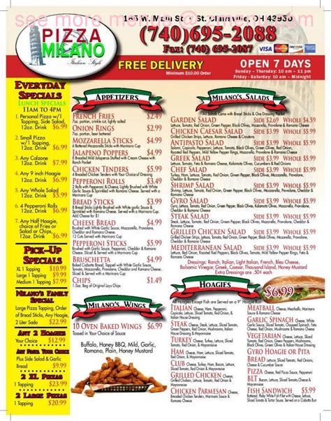 Menu at Pizza Milano pizzeria, Saint Clairsville, 165 W Main St