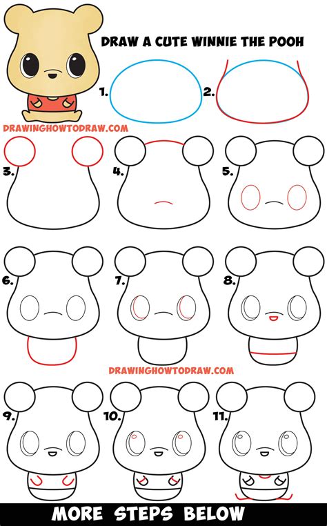 How to Draw a Cute Chibi / Kawaii Winnie The Pooh Easy Step by Step Drawing Tutorial for ...