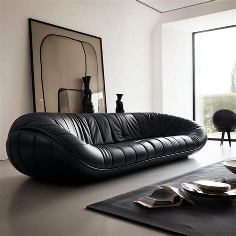 Premium AI Image | there is a black leather couch in a living room with a large window generative ai