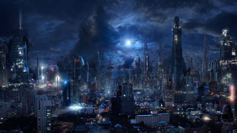 futuristic, City, Moonlight, Clouds, Night, Building, Bladerunner ...