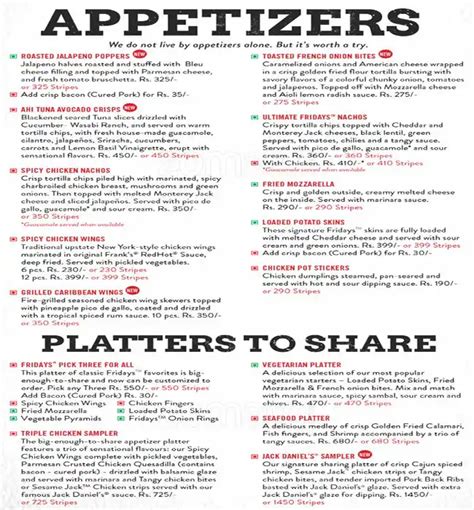 Menu of TGI Fridays, Teynampet, Chennai