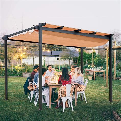 Domi Outdoor Living 10’ X 13’ Outdoor Retractable Pergola with Weather-Resistant Canopy Aluminum ...