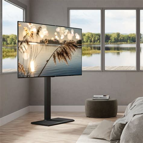 Fitueyes Modern Floor TV Stand Black with Swivel Mount Base Black ...