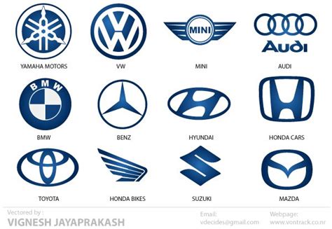 various logos and emblems for cars, including the company's logo in blue