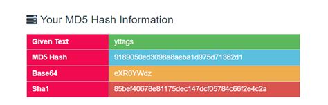 Online MD5 Generator and Calculator Online Tool - Yttags