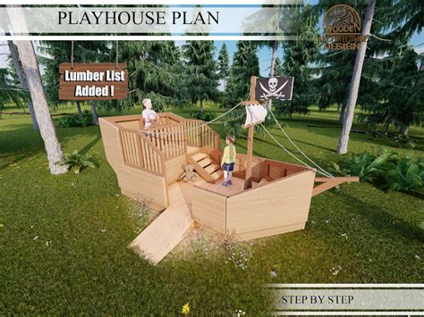 Pirate Ship Playhouse Build Plans for Kids, Boat Playhouse Plan , Do It Yourself With Digital ...