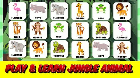 Jungle Animal Names: Play and Learn with Fun Activities | Jungle Animals Memory Game for Kids ...