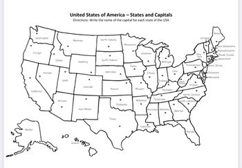 USA States and Capitals Printable Map Worksheet by Interactive Printables