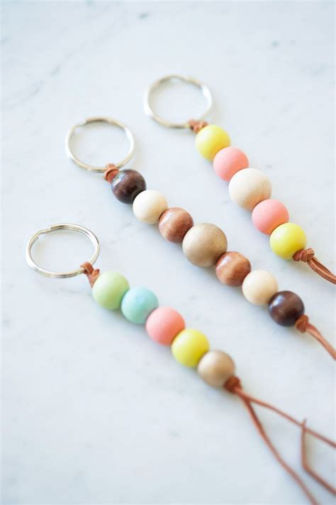 DIY Wooden Bead Keychain | Beaded keychains, Wooden beads, Diy keychain