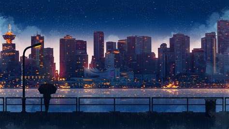 1920x1080 Anime City Lights Night Rain Umbrella Sky 5k Laptop Full HD 1080P HD 4k Wallpapers ...