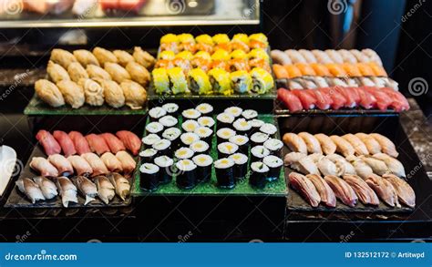 Various Sushi and Maki Roll Such As Toro, Hamachi, Mackerel, Tamago Maki and Cucumber Stock ...