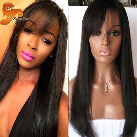 Glueless Lace Front Human Hair Wigs With Bangs Brazilian Full Lace Front Wigs For Black Women ...