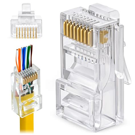 Buy GTZ RJ45 Cat5e Pass Through Connectors - Pack of 100 - EZ to Crimp Modular Plug for Solid or ...