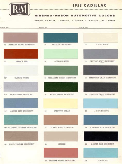 Cadillac Paint Codes & Color Charts