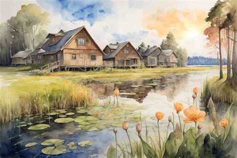 Watercolor Painting of Village Scenery Graphic by Forhadx5 · Creative ...