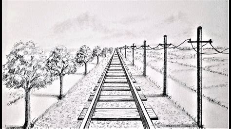 How to draw train track in one point perspective, step by step for ...