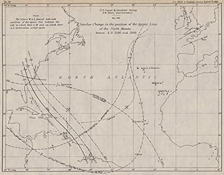 ATLANTIC OCEAN:Agonic Line change 1500-1900.Magnetic declination.USCGS;1889 map : Amazon.co.uk ...