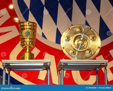 Soccer Trophies In Front Of Bayern Munich Logo Editorial Image ...