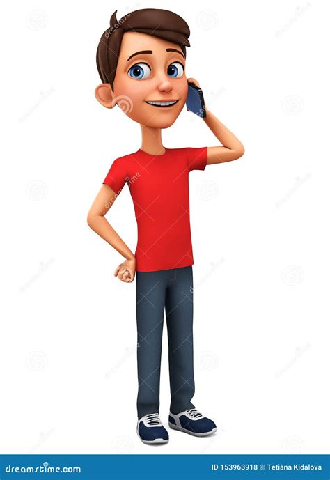 Cartoon Character Guy Talking on the Phone on a White Background. 3d ...