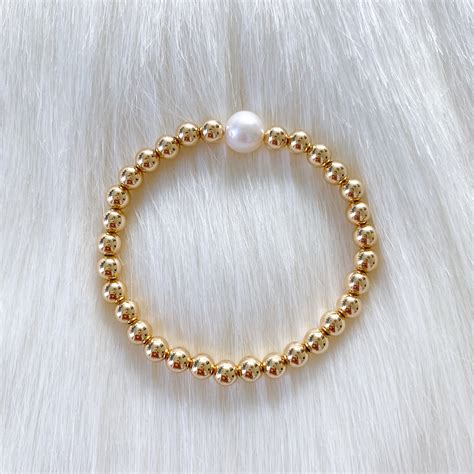 Single Pearl Gold Bracelet 14K - Etsy UK