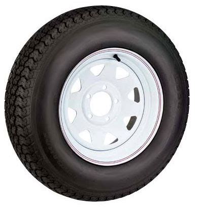 ST145R12 Radial Trailer Tire with 12 inch White Steel Spoke 5 Lug Rim LR D