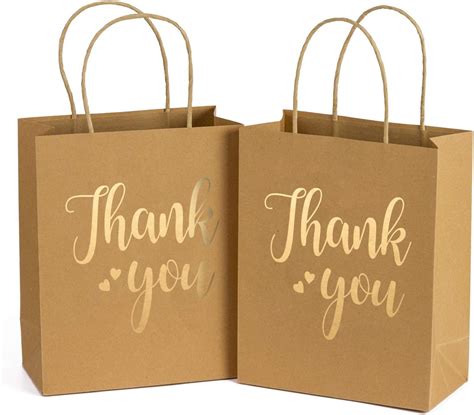 RUSPEPA Medium Size Gift Bags – Gold Foil Thank You Brown Paper Bags ...