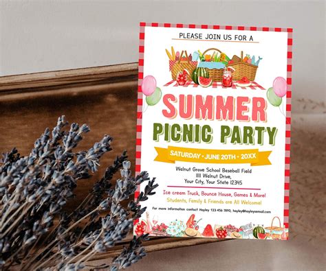 Customizable Summer Picnic Party Invitation Template | Summer Event ...