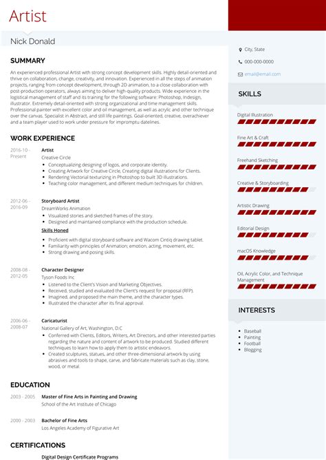 Artist - Resume Samples and Templates | VisualCV