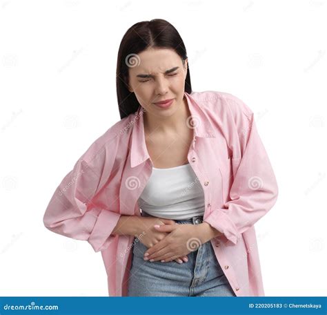 Woman Suffering from Appendicitis Inflammation on White Background Stock Image - Image of female ...