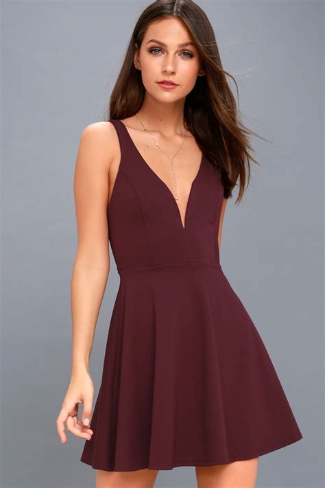 Sexy Plum Skater Dress - Strappy Skater Dress - V-Neck Dress - Lulus