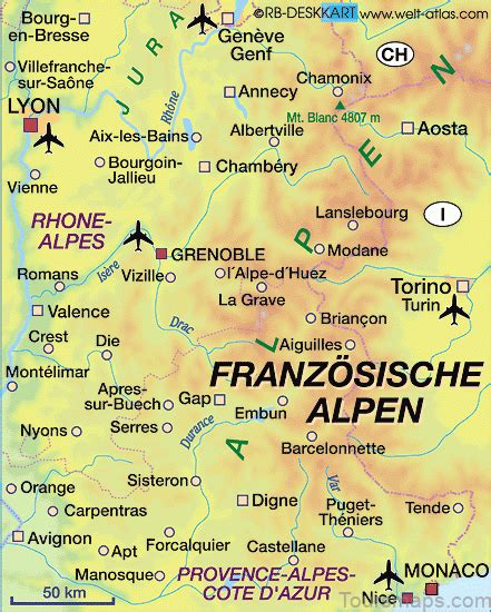 French Alps Map | Travel Map for the French Alps - ToursMaps.com