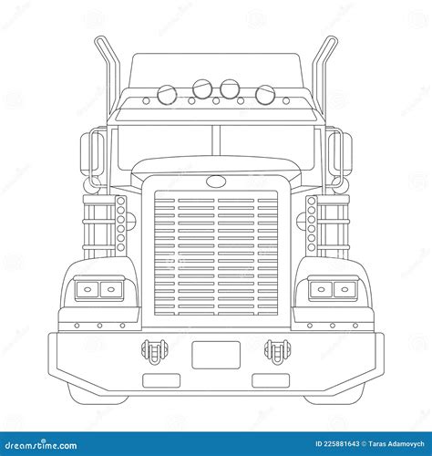 Semi Truck, Front View, Vector Illustration, Black Lining Stock Vector ...