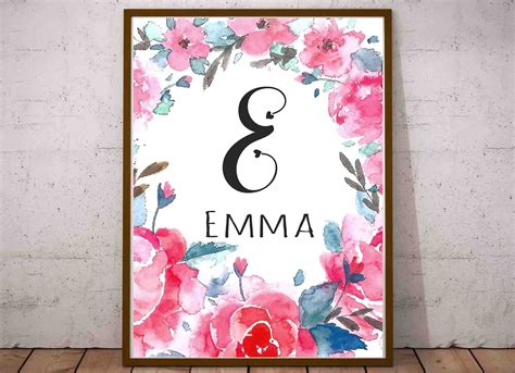 Nursery Floral Decor Emma Name Art Emma Name Sign Emma Nursery - Etsy