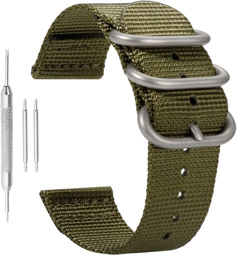 Nylon Watch Strap 18mm Nylon Watch Strap Army Green High-End NATO Style Ballistic Nylon Canvas ...