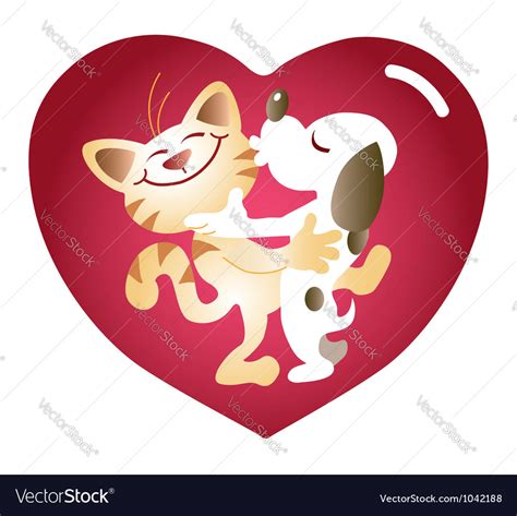 Cute cat and dog kissing Royalty Free Vector Image