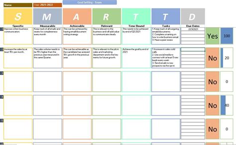 SMART Goal Template Instant Download Excel Printable Editable Spreadsheet Tracking Goals for ...