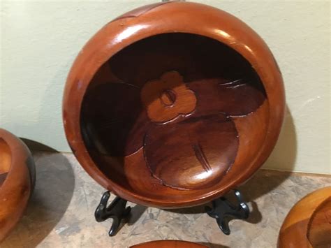 Wood carved bowls Vintage Hand Carved Solid Wood Salad | Etsy