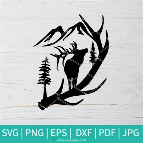 Elk Antler Scene SVG - Mountain SVG - Elk SVG - Antler SVG