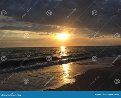 Florida Beach Sunset with Storm Clouds Stock Image - Image of beach ...