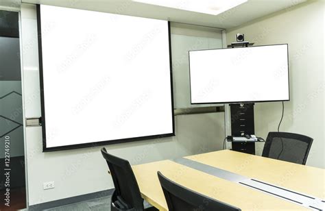 meeting room with projector and video conference Stock Photo | Adobe Stock