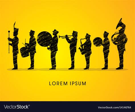 Silhouette marching band Royalty Free Vector Image