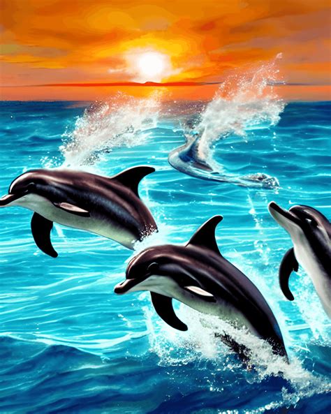 3 Dolphins Jumping at Sunset · Creative Fabrica