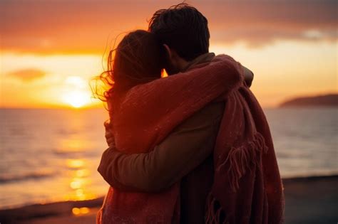 Premium AI Image | Romantic Couple Hug in Sunset