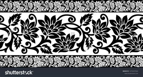 Traditional Seamless Indian Textile Floral Border: vetor stock (livre de direitos) 1473437324 ...